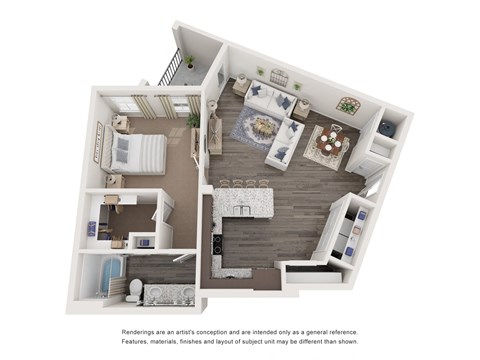 Floor plan for 1 bed, 1 bath, 899 sqft